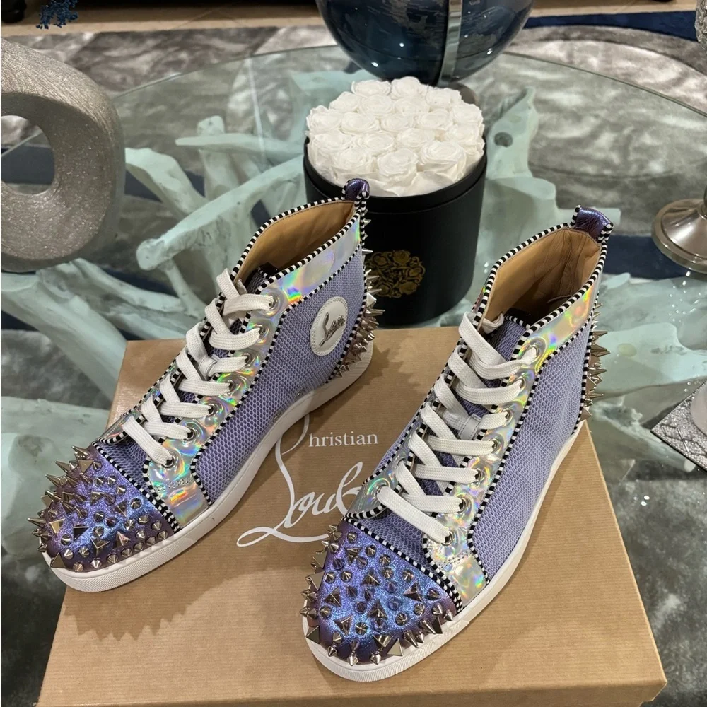 Authentic Christian Louboutin Purple Spiked Men Sneakers Retails at $1200
